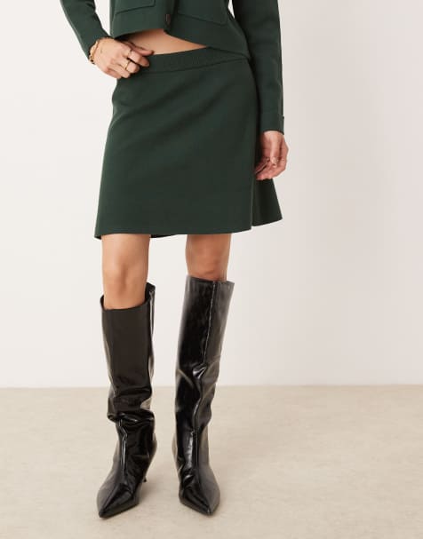 Nobody's Child knitted mini skirt in dark green co-ord