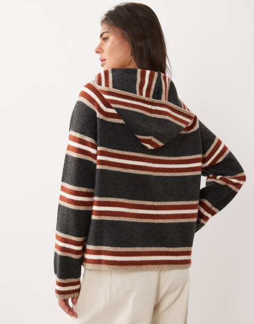 Nobody's Child knitted round neck jumper with scarf detail in multi stripe, 4 of 4