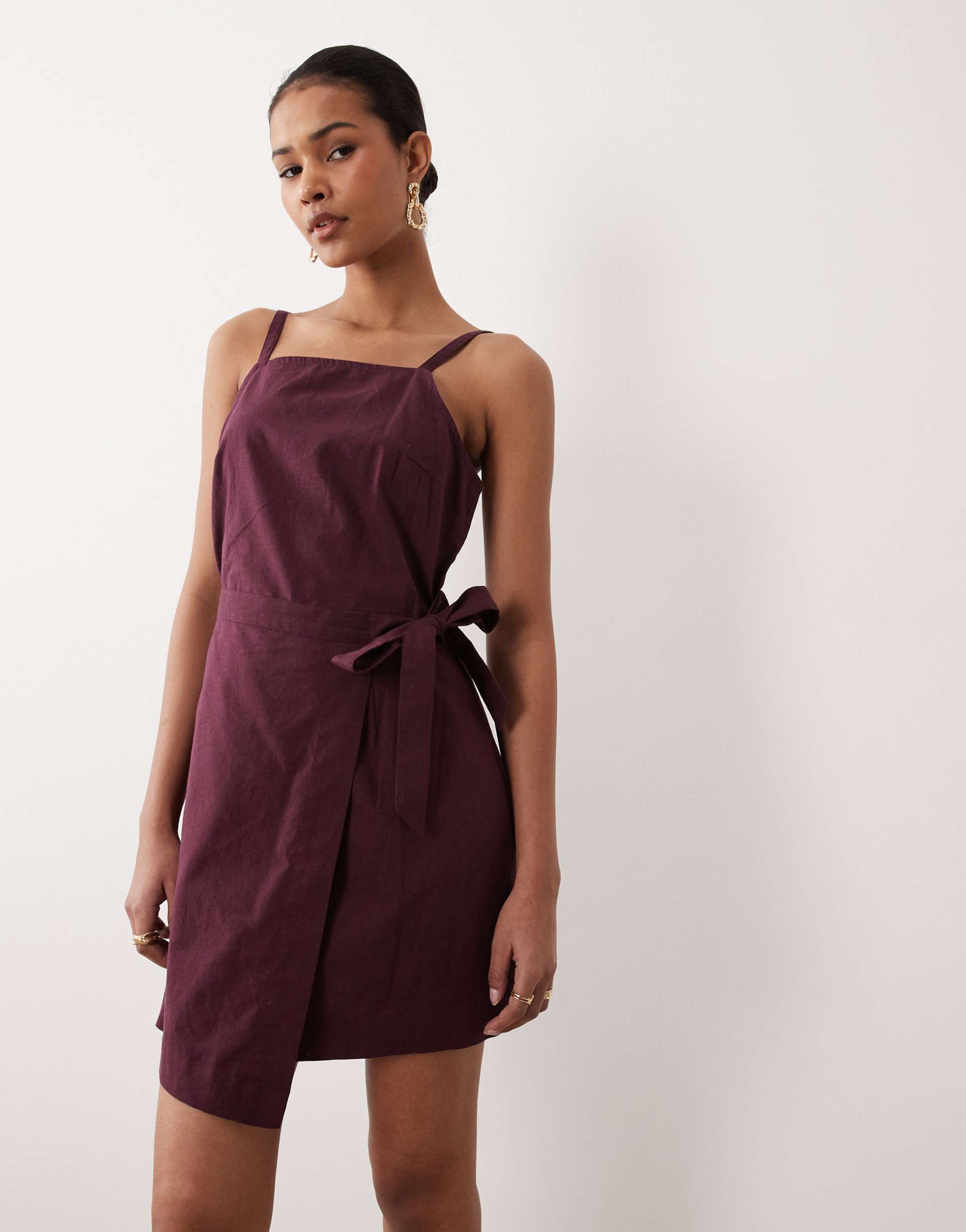 nobody's child kourtney wrap front tie detail mini dress deep purple
