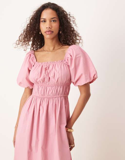 Nobody's Child Kurtis puff sleeve midi dress in pink