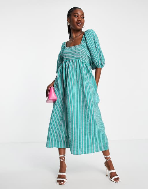 Nobody's Child Kylie striped midi dress in green | ASOS