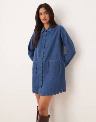 Nobody's Child - Kynance - Kurzes Hängerkleid aus Denim in mittlerer Vintage-Waschung-Blau