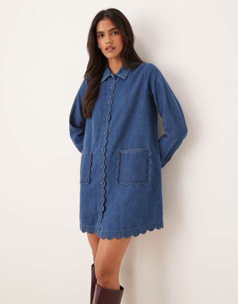 Nobody's Child Kynance denim smock mini dress in mid vintage wash