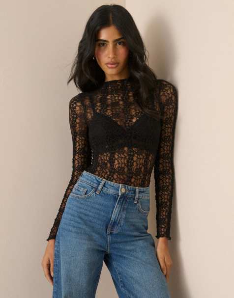 Nobody's Child Lace high neck top in black - view 1