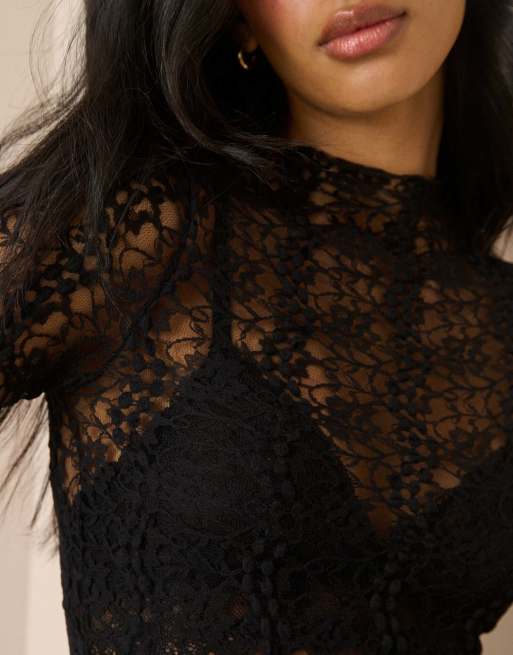 Nobody's Child Lace high neck top in black, 2 of 5