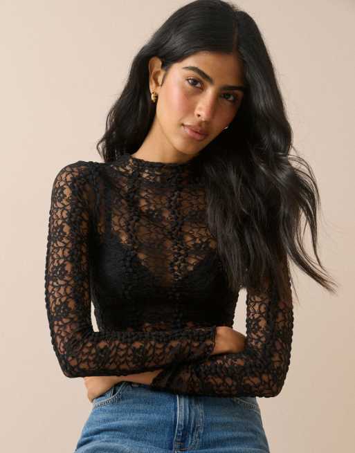 Nobody's Child Lace high neck top in black, 3 of 5