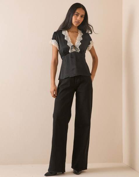 Nobody's Child Lace trim maeve top in black - view 1