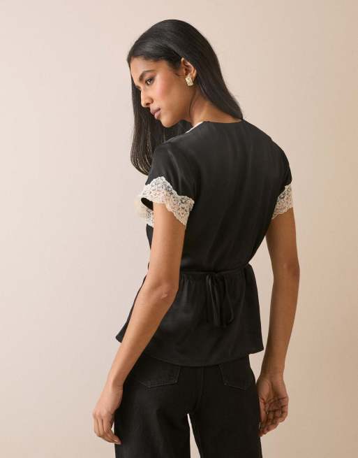 Nobody's Child Lace trim maeve top in black, 2 of 4