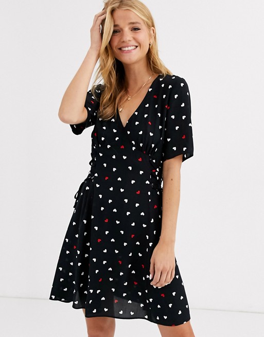 Nobody's Child lace up detail skater dress in mini heart print