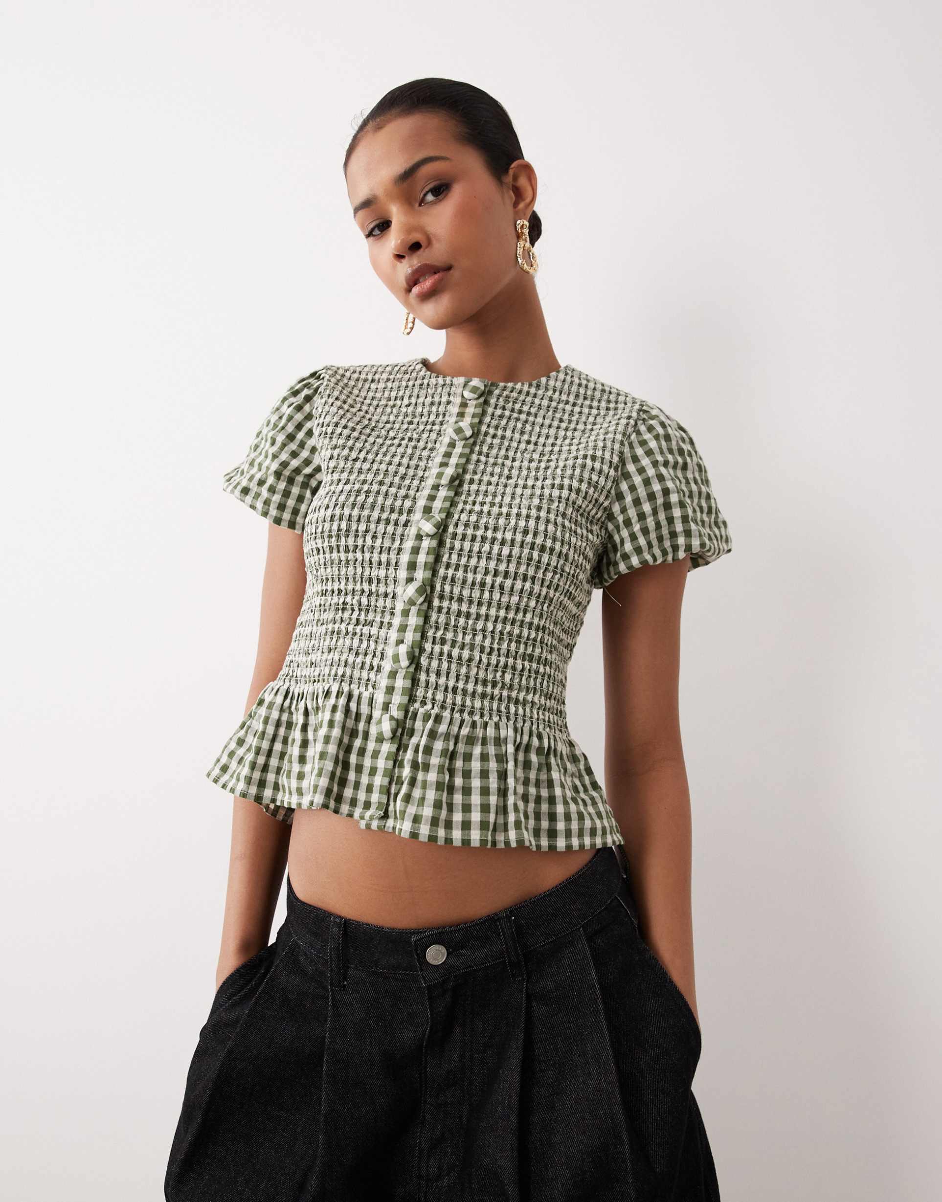 nobody's child lana top in green gingham