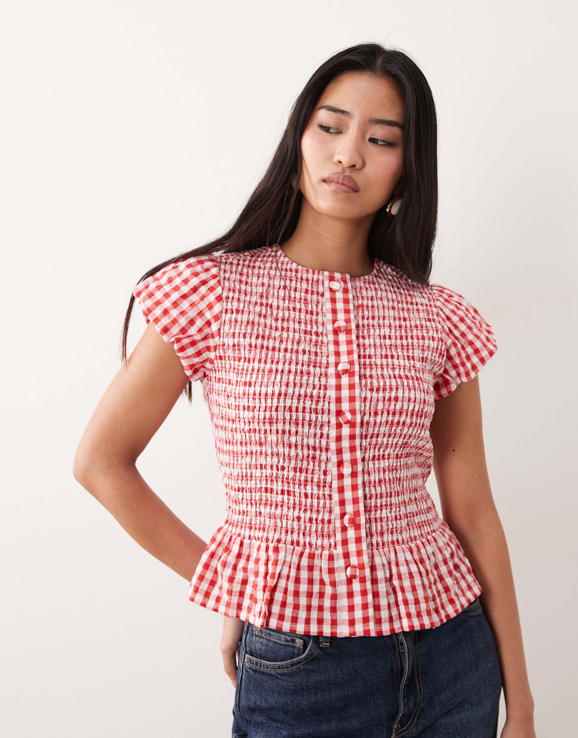 nobody's child lana top in red gingham