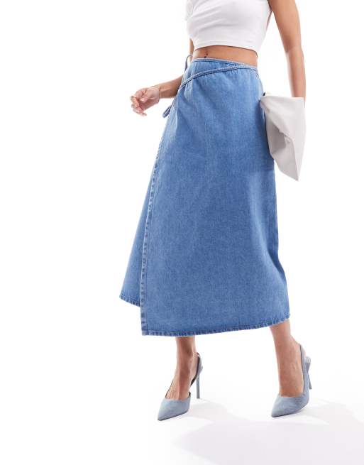 Nobody s Child Latimer wrap denim skirt in blue