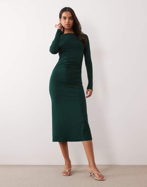 Nobody's Child Laurella jersey boat neck ruched detail midi dress in emerald green