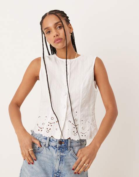 Nobody's Child Layla embroidered waistcoat in white