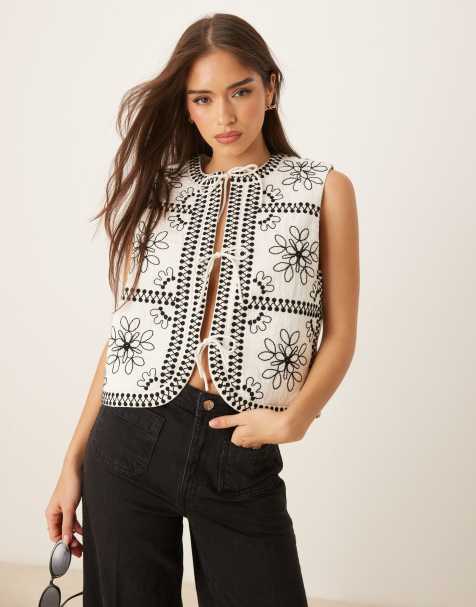 Nobody's Child Layla embroidered tie detail vest in mono - view 1