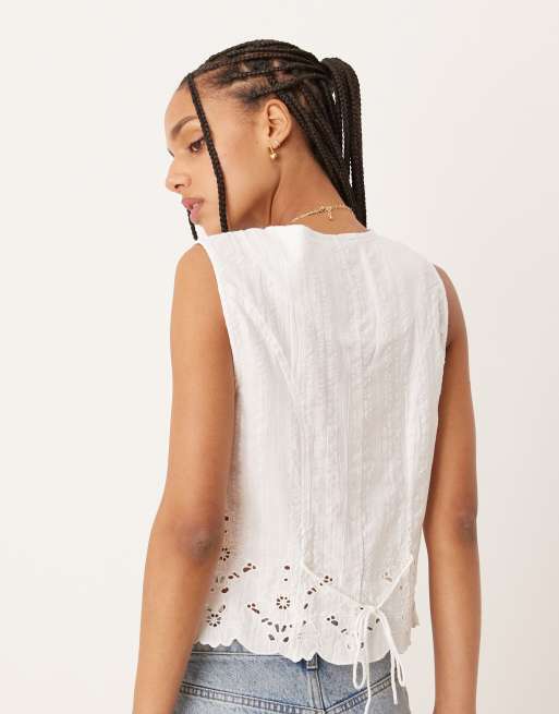 Nobody's Child Layla embroidered vest in white, 3 of 4