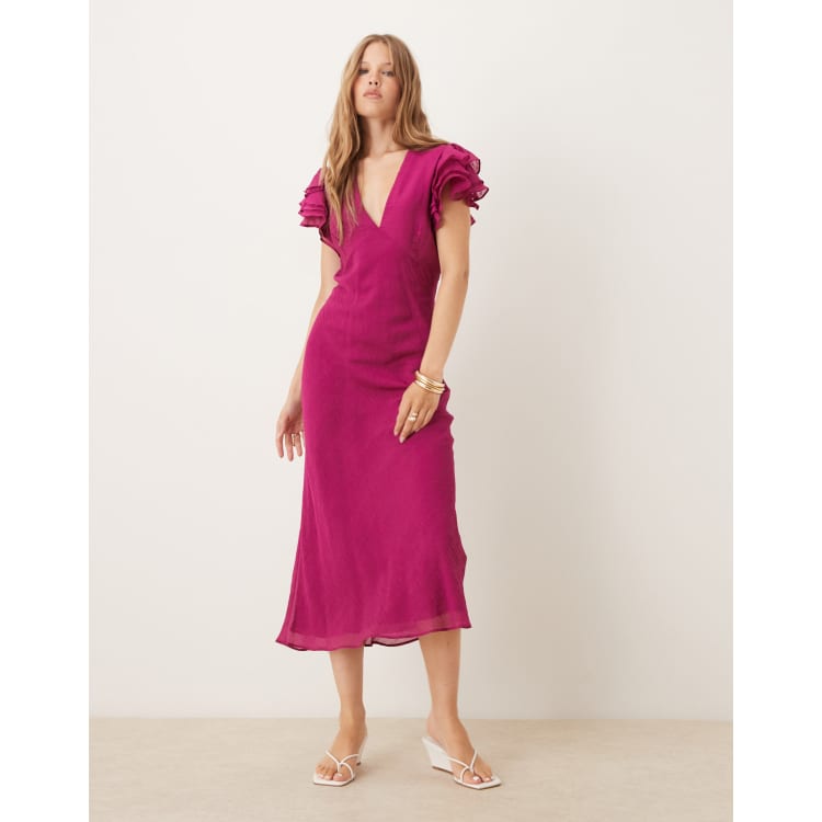 ワンピース JILTU petit frill sleeve dress(pink) Pink Frill Sleeve Layla Midi Dress