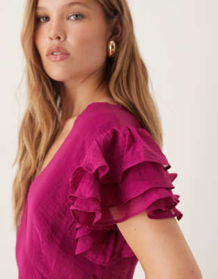 Nobody's Child Layla Frill Sleeve Midi Dress In Pink