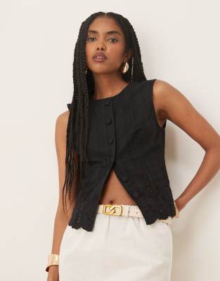 Layla - Gilet de tailleur à broderies - Noir 44