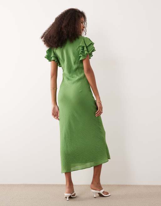 Nobody's Child - Layla - Robe mi-longue à volants avec mancherons et col en V - Vert, 3 de 4