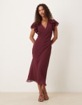 [Nobody's Child] Nobody's Child Layla v-neck midaxi dress with ruffle sleeves in chocolate-Brown 8 Chocolate