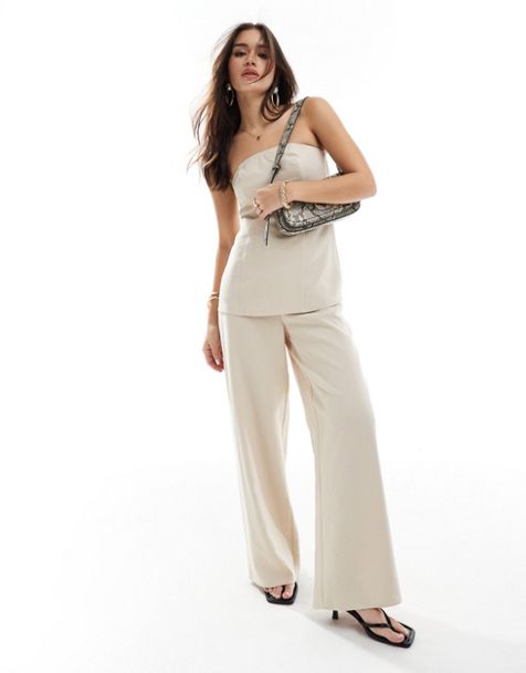 Y.A.S Bridal satin wide leg pants in white - part of a set