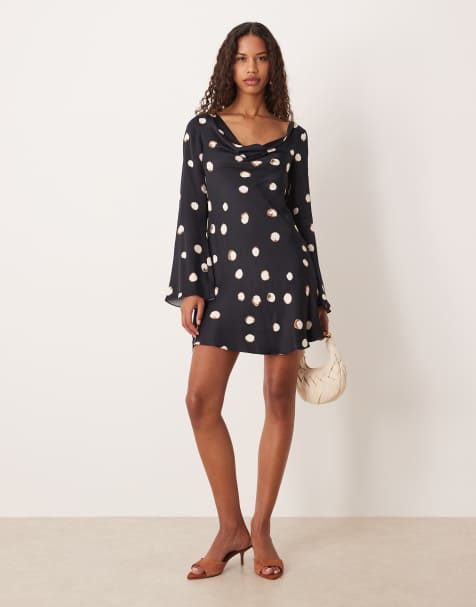 Nobody's Child Leighton satin cowl neck mini dress in large polka dot - view 1