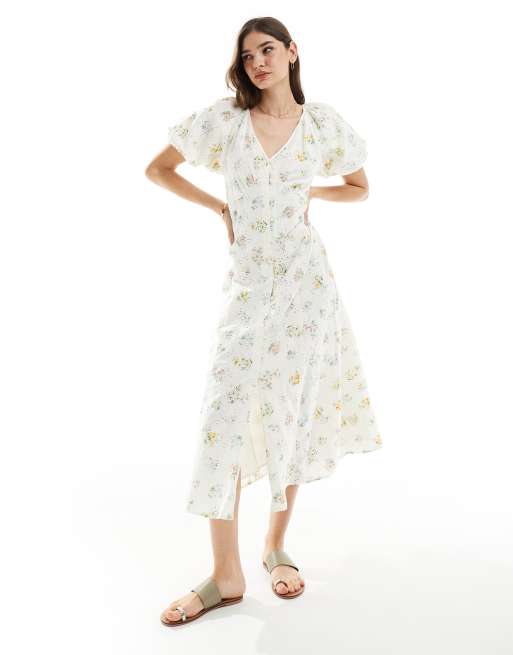 Nobody's Child - Lennox - Halflange jurk met broderie en bloemenprint in wit