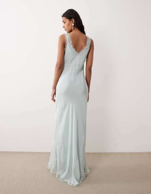 Nobody's Child Lenora embroidered satin sleeveless slip dress with lace  trim in pale mint | ASOS
