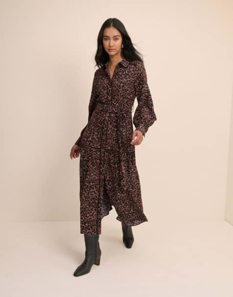 Nobody's Child Leopard print brooklyn shirt midi dress in brown - view 1