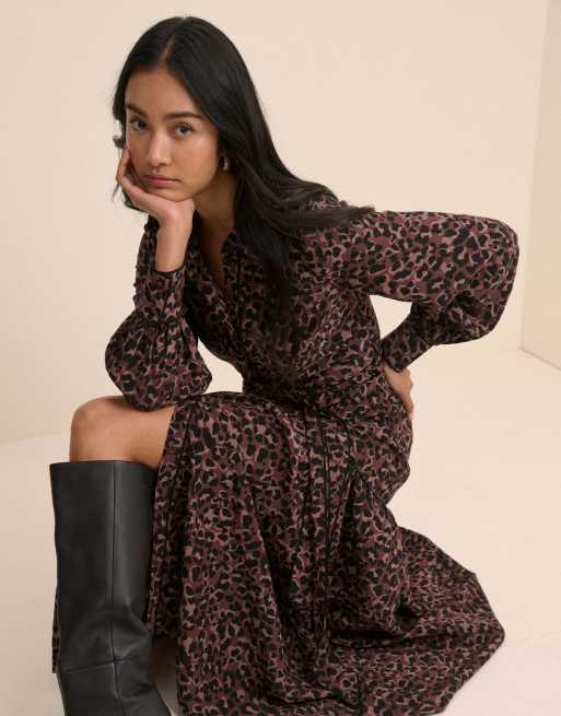 Nobody's Child Leopard print brooklyn shirt midi dress in brown, 4 of 5