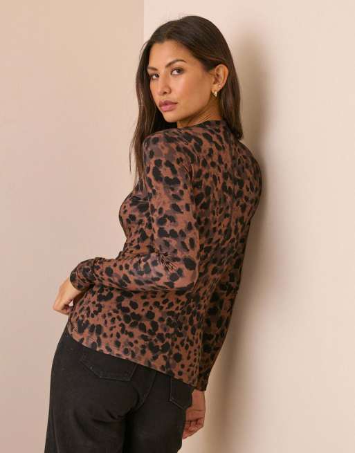 Nobody's Child Leopard print jersey high neck top in brown, 2 of 5