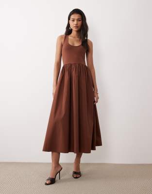 Lexie - Midaxi-Kleid aus Jersey-Popeline in Braun mit U-Ausschnitt-Brown Brown 42