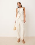 [Nobody's Child] Nobody's Child Liam barrel leg tailored pants co-ord in cream-Neutral 10 Ecru