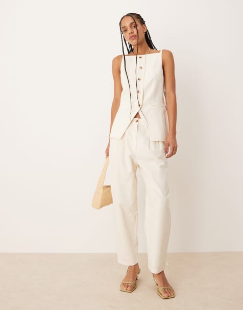 Nobody's Child Liam barrel leg tailored trousers co-ord in cream