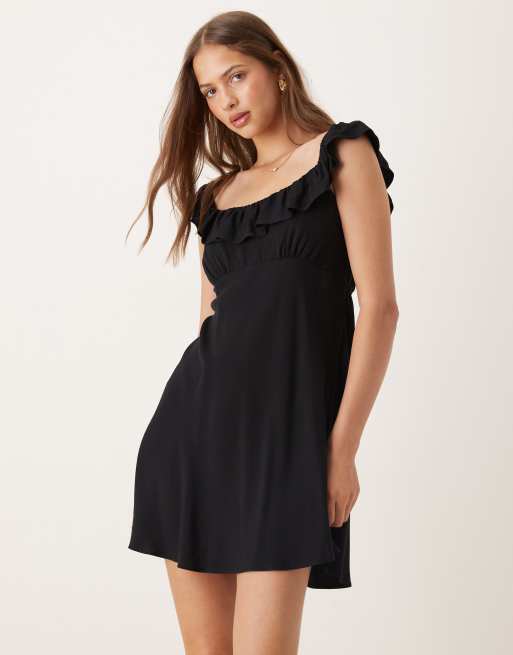 Nobody's Child Libby frill sleeve mini dress in black, 3 of 4
