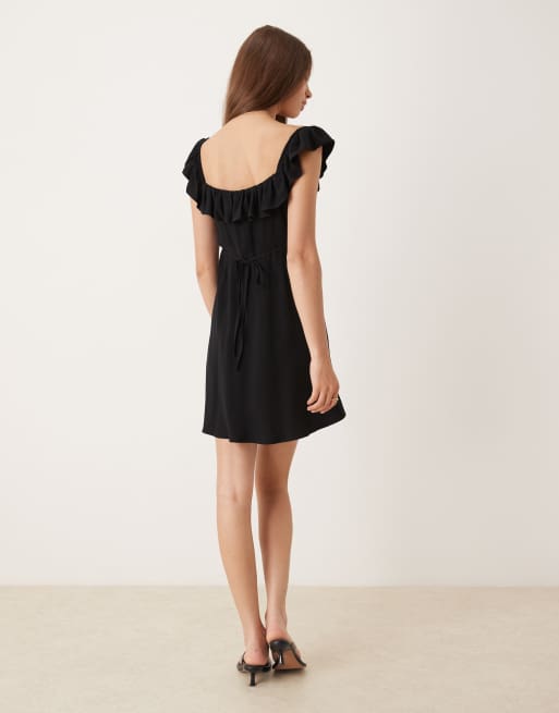 Nobody's Child Libby frill sleeve mini dress in black, 4 of 4