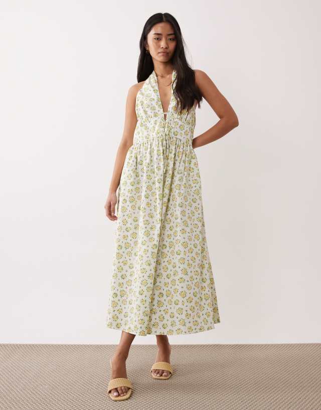 yellowpelota 花柄キルティングワンピース 5y Nobody's Child Lilijana halter midi dress in white floral | ASOS