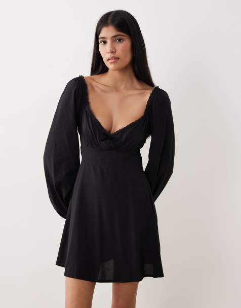 Nobody's Child Lillie sweetheart lace edge bow detail mini dress in black - view 1