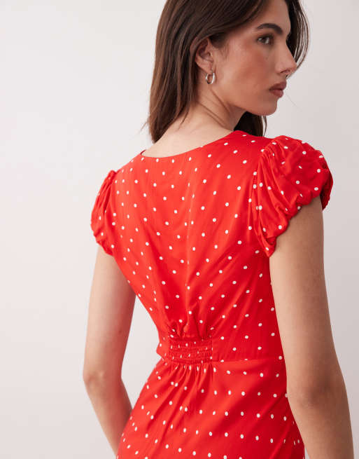 red floaty dress Amelia Red Floaty sleeve Folk Print maxi dress