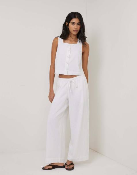 Nobody's Child Linen-blend button front top in white - view 1