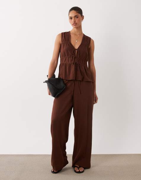 Nobody's Child linen blend co-ord in chocolate - view 1