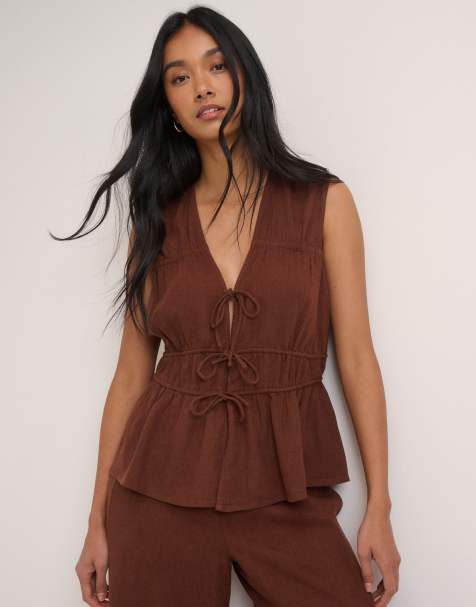 Nobody's Child linen blend co-ord in chocolate - view 1