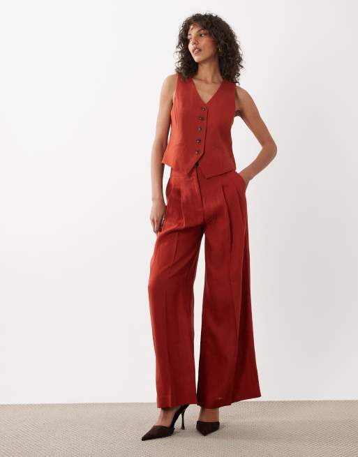 Nobody's Child linen blend vest and pants set in red, 3 of 3