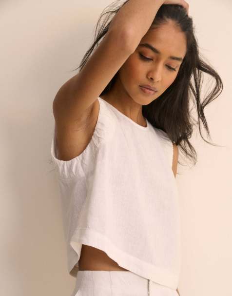 Nobody's Child Linen-blend ruched spencer tank in white - view 1