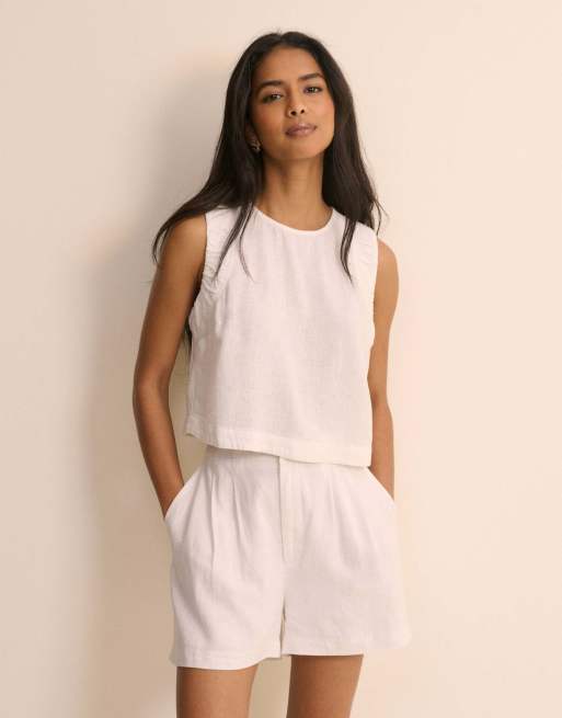 Nobody's Child Linen-blend ruched spencer tank in white, 4 of 5