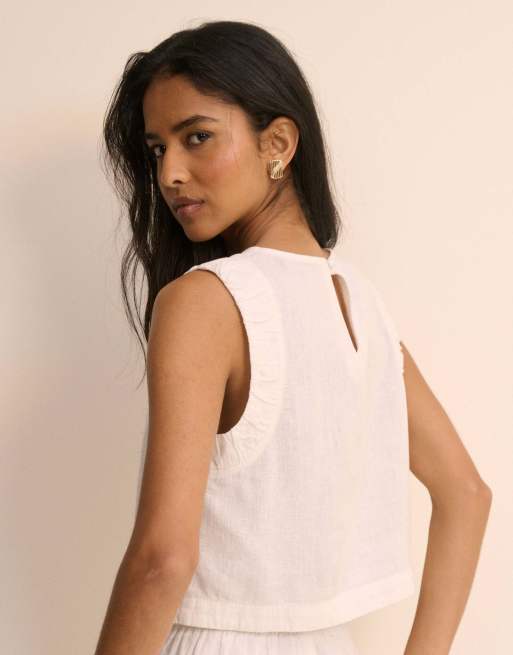 Nobody's Child Linen-blend ruched spencer tank in white, 5 of 5