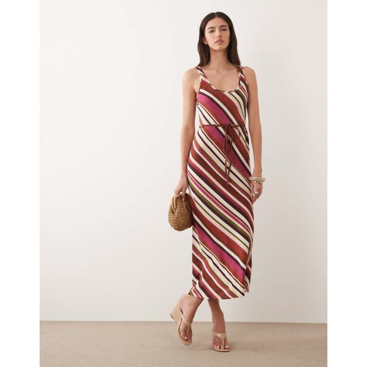 Nobody's Child linen blend scoop neck midi dress in multi stripe | ASOS