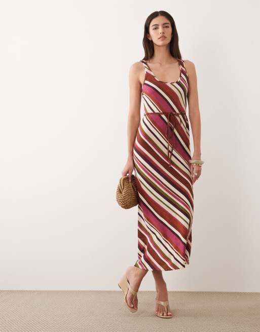 striped linen blend midi dress Resort Plans Linen-Blend Stripe Midi Dress L / Black