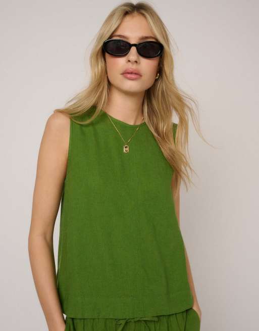 Nobody's Child Linen-blend sleeveless swing top in green, 2 of 5